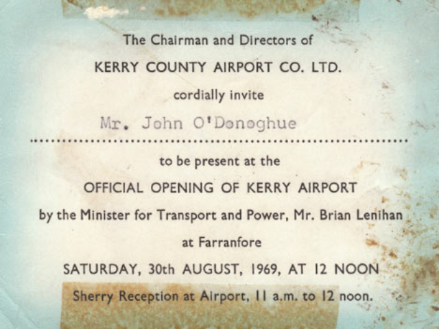 Invite to the official opening of Kerry Airport.